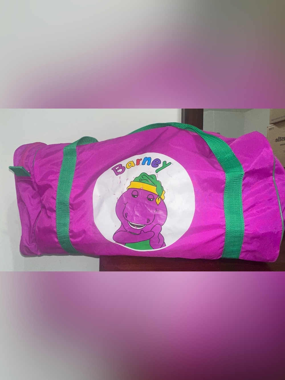 Vintage 90's Barney The Dinosaur Graphics Duffle Bag